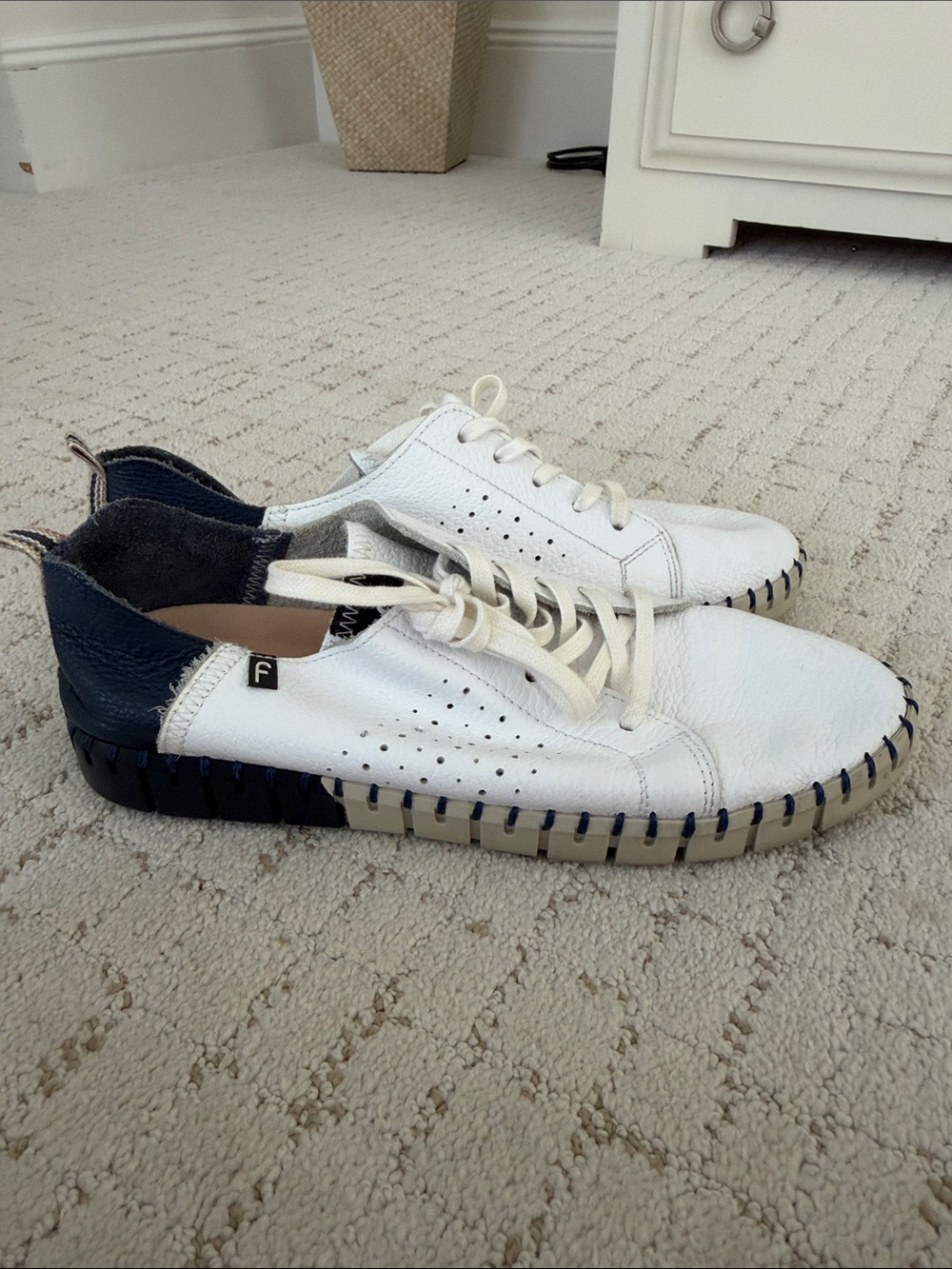 Fabiola’s White and Blue Leather Sneakers